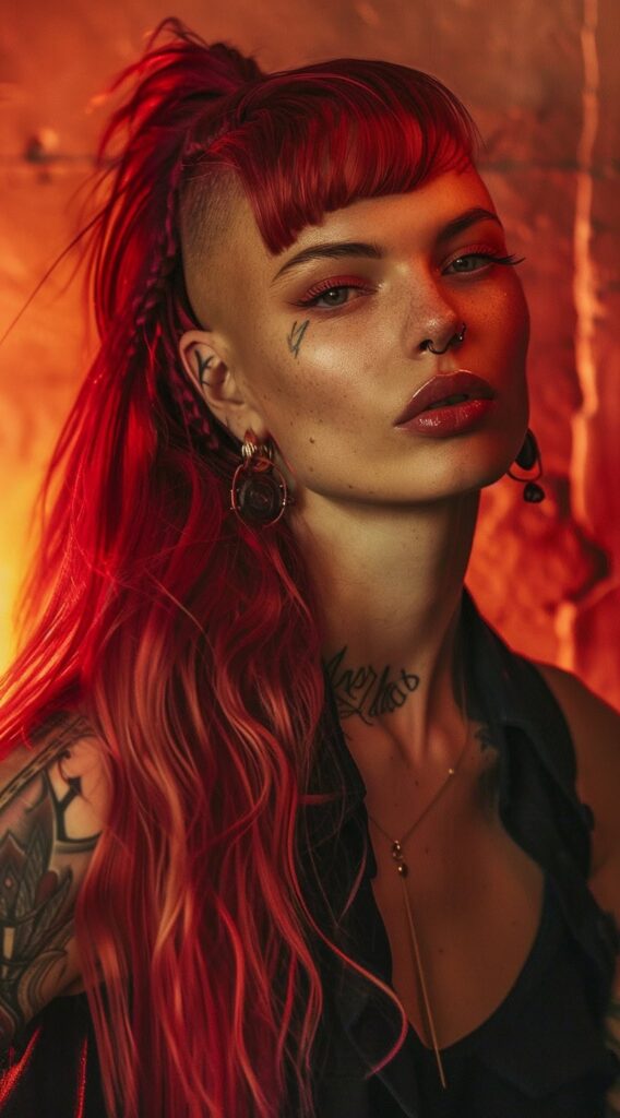 Undercut with Long Hair for Women: 23 Edgy and Elegant Hairstyle Ideas 8 high ponytail with bangs 1