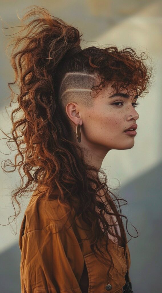 10 Long Curly Hair with Undercut Women Hairstyles: Stunning Ideas to Transform Your Look 7 high ponytail with bangs 2