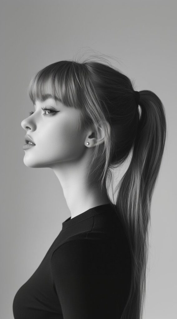 24 Gorgeous Straight Hairstyles 24 high ponytail with soft bangs