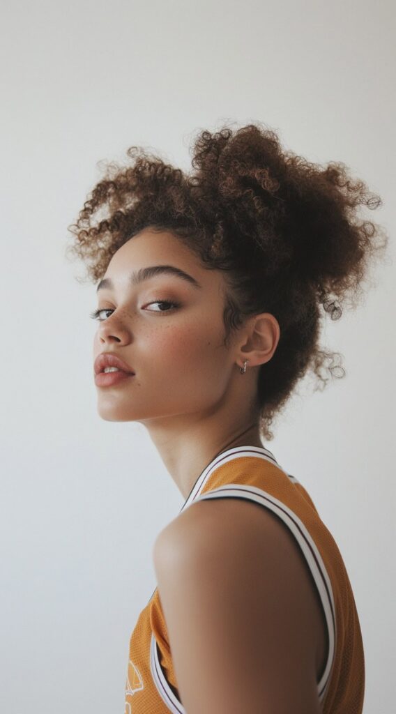 36 Top Basketball Hairstyles: Practical and Stylish Ideas for the Court 28 high puff with defined curls and bangs