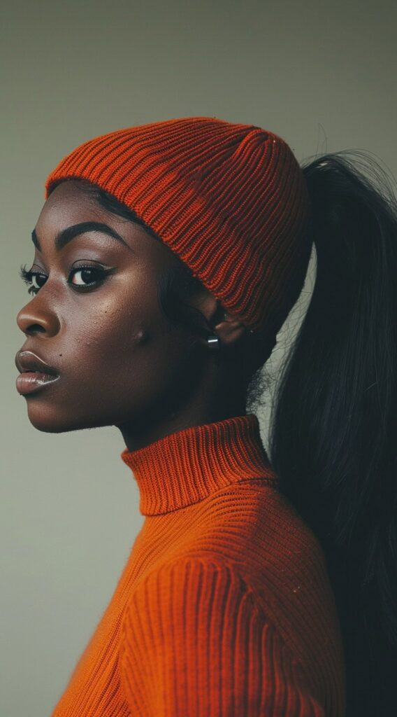 35 Beanie Hairstyles for Black Women: Chic and Cozy Ideas for Every Style 35 high straight ponytail through ponytail beanie