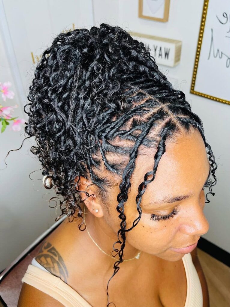 12 Two-Strand Twist Locs Hairstyles: Stunning and Unique Styles for Women 5 high updo with framing tendrils for longer starter locs