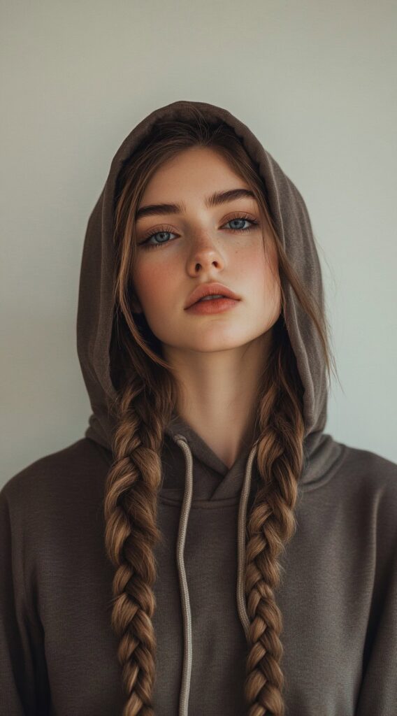 19 Hoodie Hairstyles to Try: Easy and Stylish Ideas for Every Hair Type 2 hooded double braids