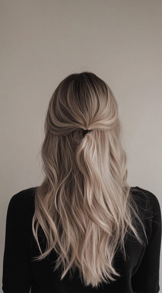 23 Winter Highlights for Blondes: Gorgeous Color Ideas to Warm Up Your Look 8 icy blonde half up with cool ash highlights