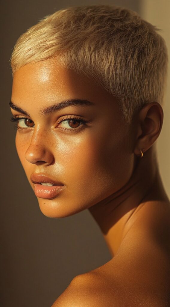 27 Flattering Hair Color Ideas for Brown Skin 9 icy blonde pixie cut