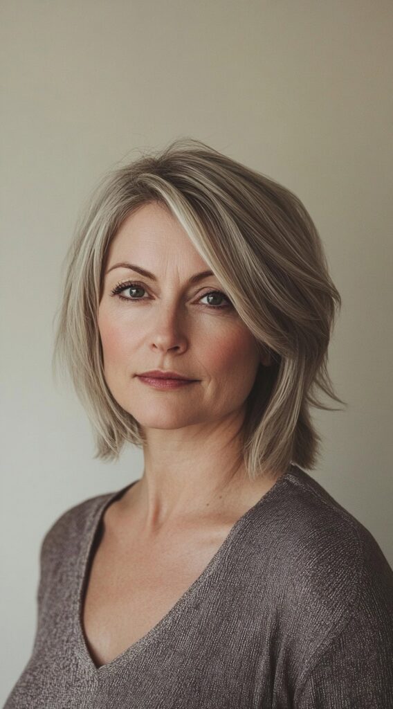 29 Modern Blonde Bob Hairstyles 13 layered ash blonde bob for mature women