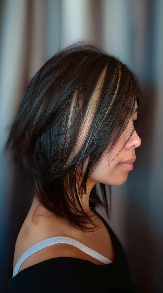 17 Peekaboo Highlights for Dark Hair Ideas 7 layered bob with blonde highlights