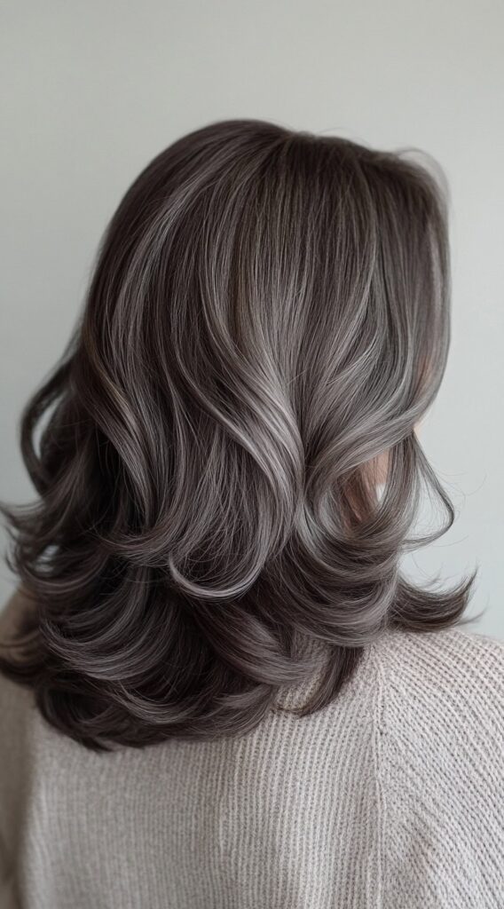 23 Chic Brown Hair with Silver Highlights Ideas 5 layered brown hair with silver accents
