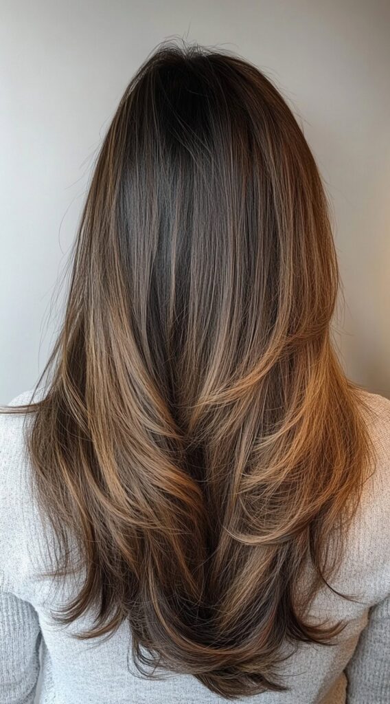 24 Winter Balayage Ideas for Brunettes: Subtle and Bold Hairstyles for a Fresh Winter Glow 1 layered brunette balayage with soft caramel ends