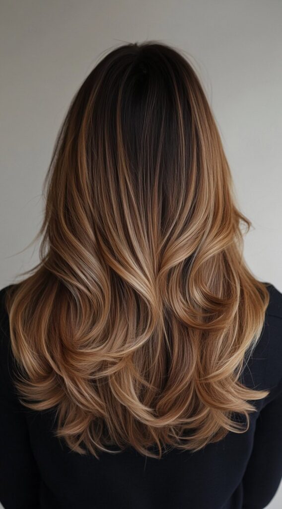 Warm Caramel Balayage with Honey Highlights: 17 Stunning Hairstyle Ideas to Enhance Your Look 7 layered caramel balayage with honey highlights