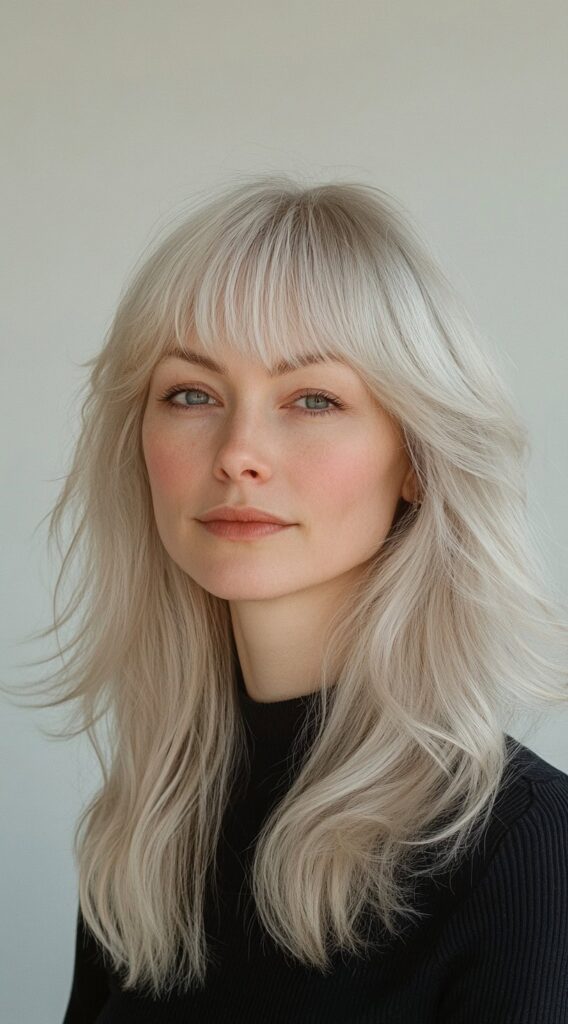 19 Flawless Fine Hair with Bangs Hairstyles 10 layered long hair with wispy bangs