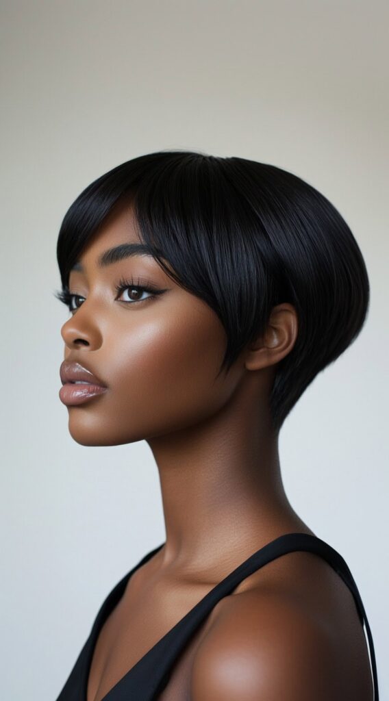 23 Straight Hairstyles for Black Women 21 layered pixie with side sweep