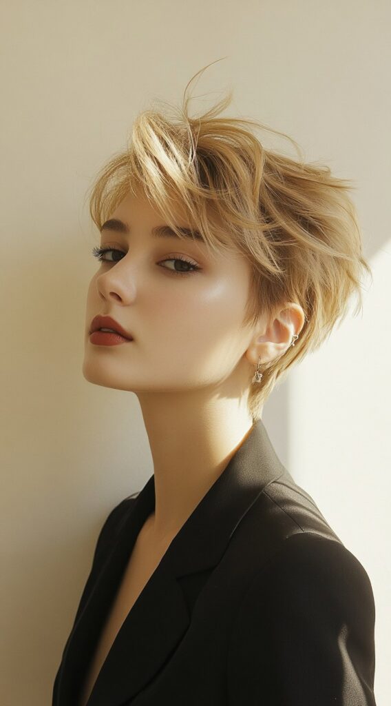 37 Formal Hairstyles for Short Hair: Elegant and Chic Ideas for Any Occasion 16 layered tousled pixie with side swept bangs