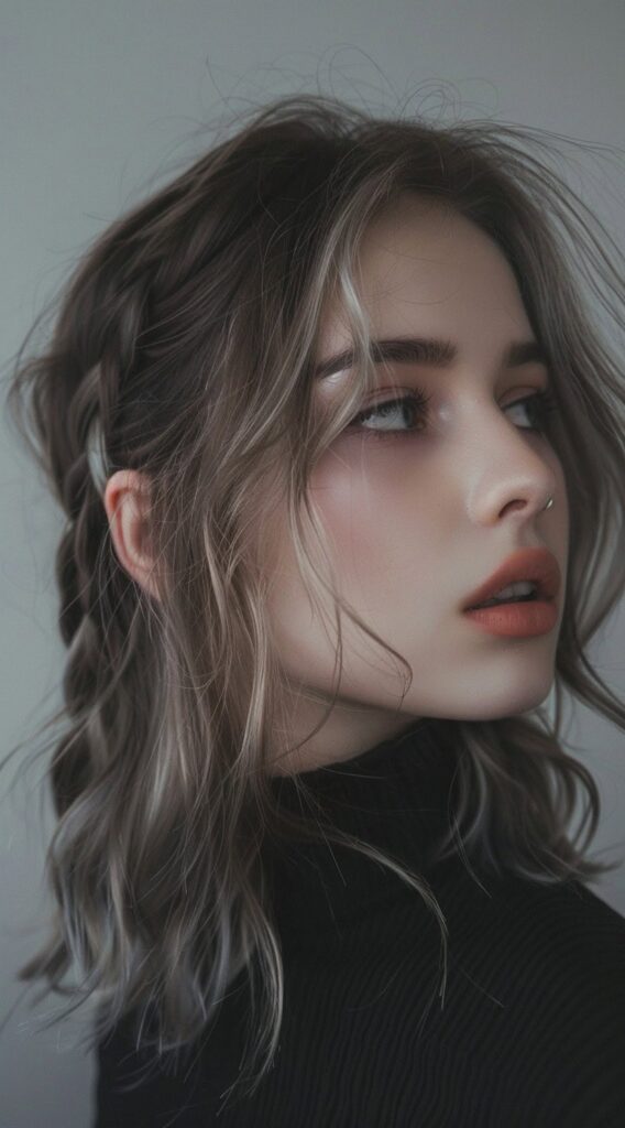 15 Lob Hairstyles for Thick Hair: Modern Ideas to Refresh Your Style 8 lob with highlights and a decorative loose dutch braid