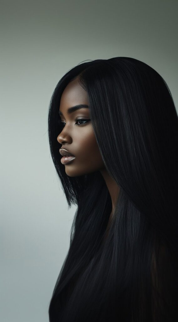 23 Straight Hairstyles for Black Women 5 long bone straight black hair