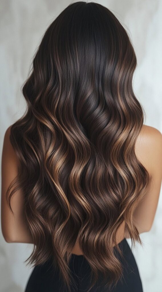 24 Winter Balayage Ideas for Brunettes: Subtle and Bold Hairstyles for a Fresh Winter Glow 6 long brunette waves with caramel highlights