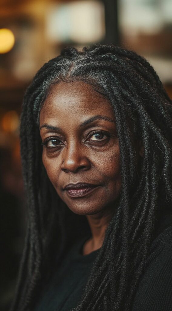 26 Older Black Women Hairstyles for Over 50 7 long locs with natural accents