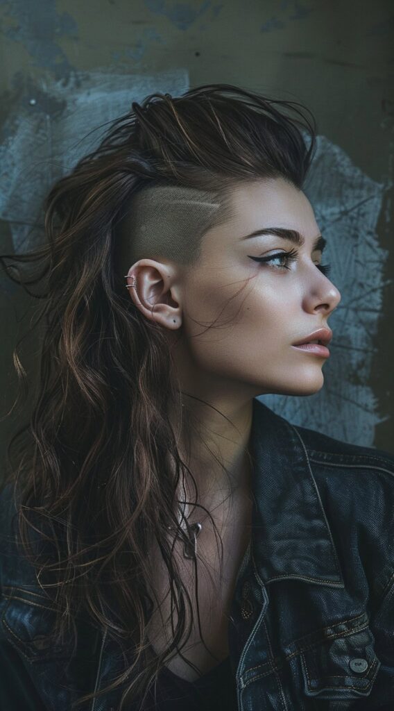 Undercut with Long Hair for Women: 23 Edgy and Elegant Hairstyle Ideas 9 long mohawk with shaved undercut