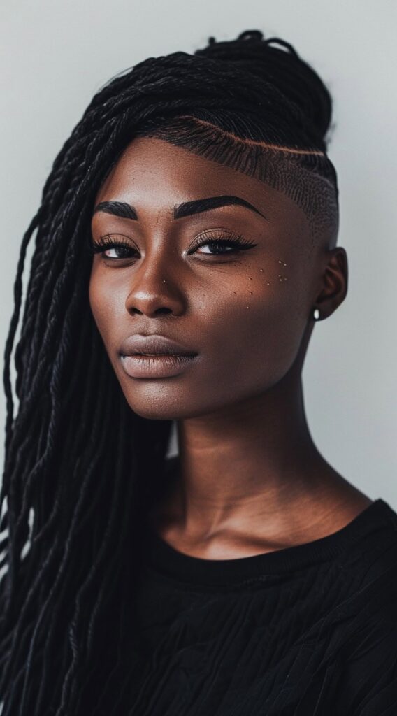17 One Side Shaved Hairstyles for Black Women That Scream Confidence and Style 14 long twists on one side