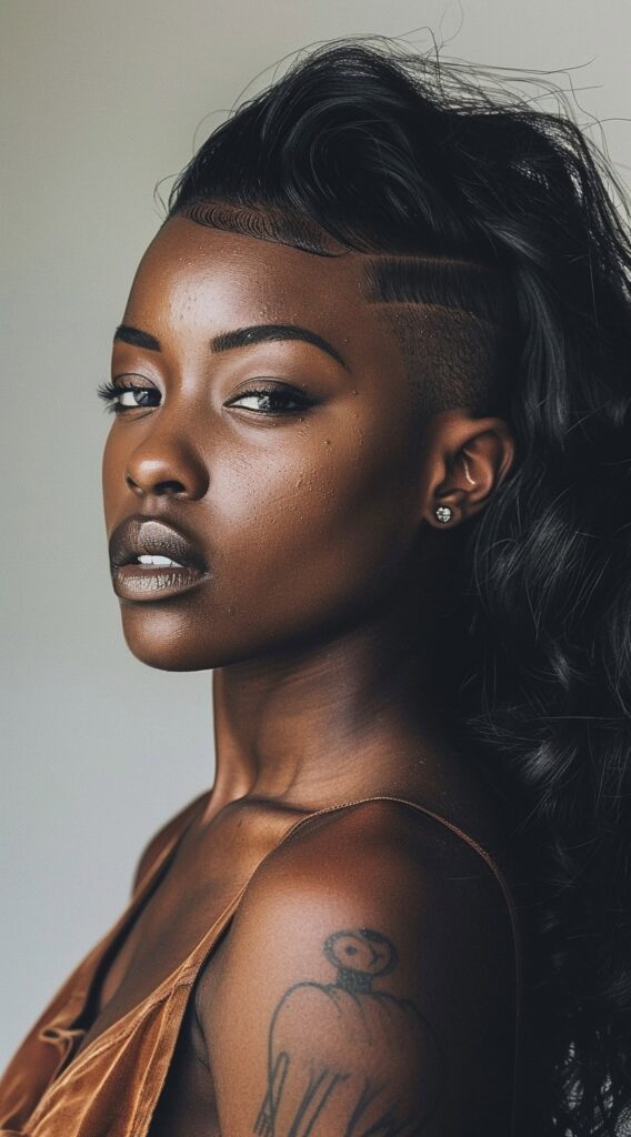 17 One Side Shaved Hairstyles for Black Women That Scream Confidence and Style 15 long waves with one shaved side