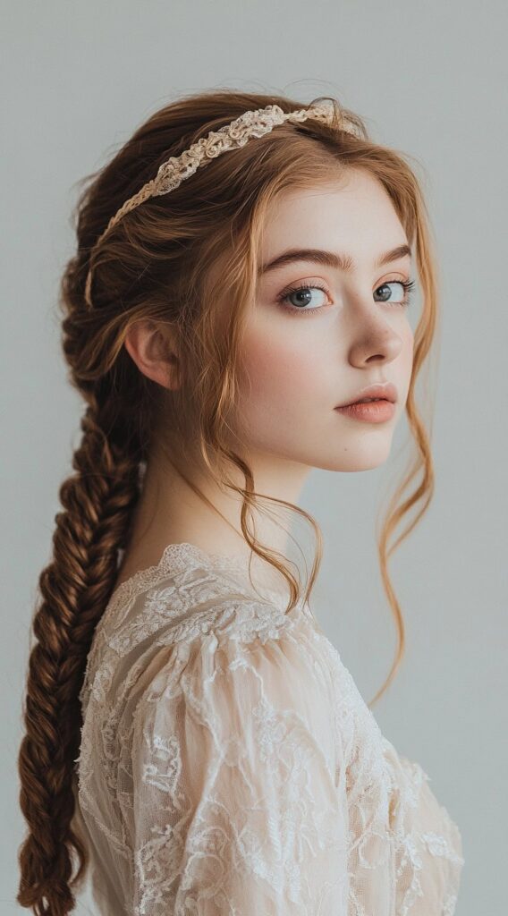 25 Dreamy Princess Hairstyles: Gorgeous Ideas for Your Next Big Event 5 loose braided fishtail with lace headband