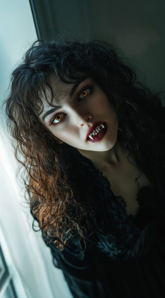 36+ Vampire Hairstyles for Women 26 loose curls with dark gothic makeup