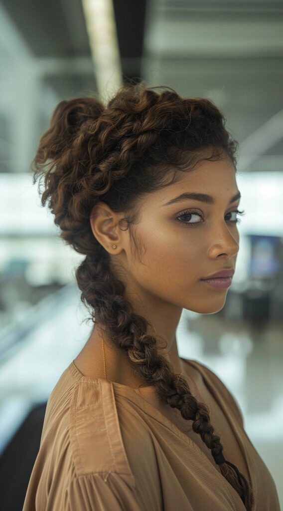 17 Airport Hairstyles for Curly Hair: Stay Cute on the Go and Travel in Style 12 loose side braid 3