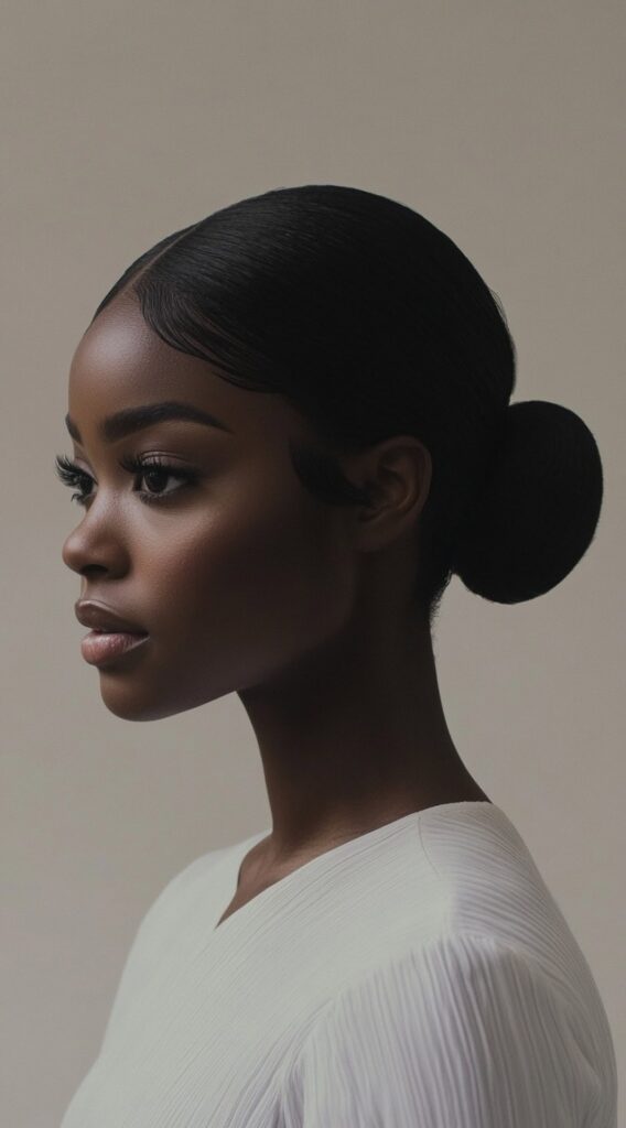 23 Straight Hairstyles for Black Women 14 low bun with polished finish