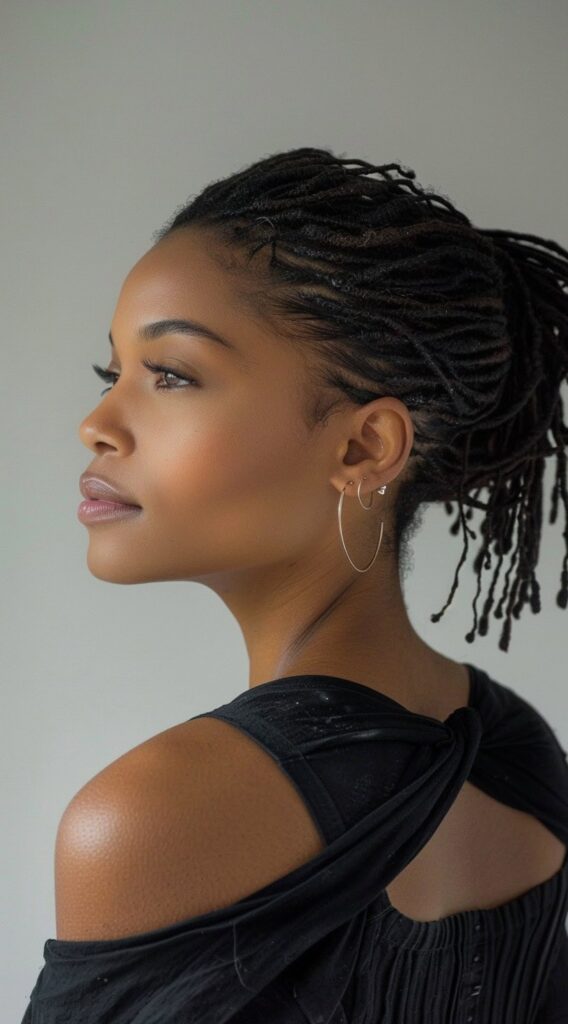 15 Thin Locs Hairstyles: Creative Looks for Modern Women 6 low bun with thin locs