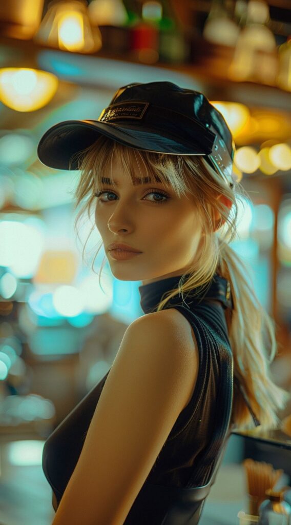 25 Hat Hairstyles for Work: Stylish and Professional Ideas for Women 12 low ponytail with bangs
