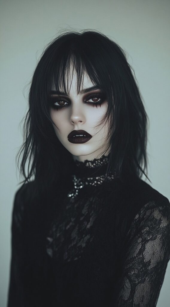 36+ Vampire Hairstyles for Women 10 medium length layered hair with wispy bangs