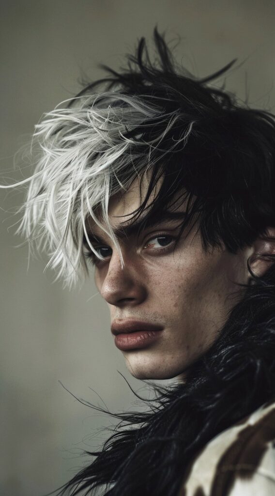 17 Black and White Hairstyles for Men: Stand Out with These Trendy Ideas 1 messy black and white streaks