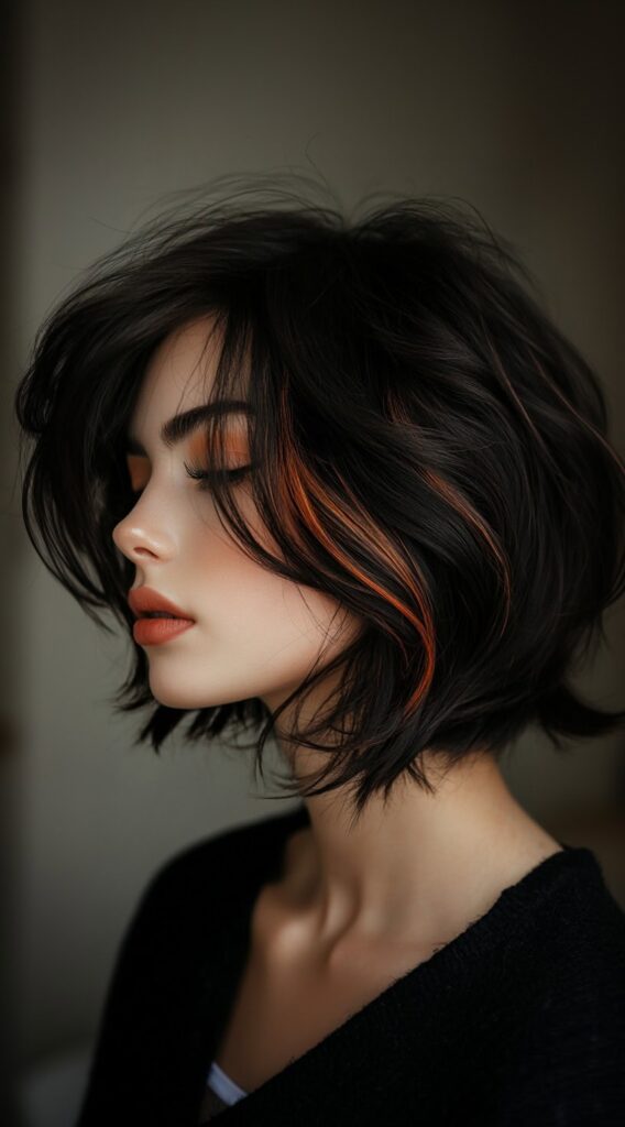 27 Inspiring Black Hair with Brown Highlights Ideas 22 messy bob with chestnut brown highlights
