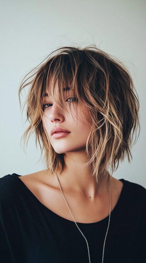 20 Volumizing Choppy Bob Hairstyles for Fine Hair 11 messy brunette bob with wispy layers