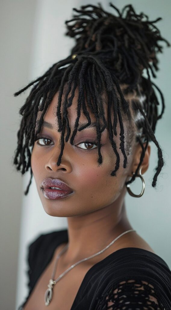 15 Thin Locs Hairstyles: Creative Looks for Modern Women 4 messy textured thin locs updo