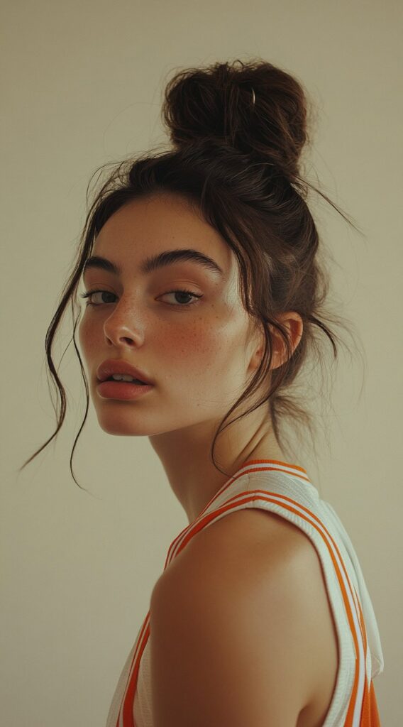 36 Top Basketball Hairstyles: Practical and Stylish Ideas for the Court 21 messy top knot with loose tendrils