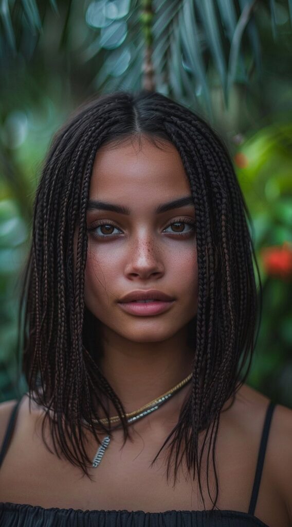 15 Lob Hairstyles for Thick Hair: Modern Ideas to Refresh Your Style 10 middle parted mini braids lob ideal for a round face