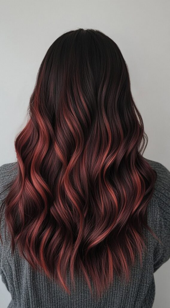 17 Red Copper Balayage Ideas: Stunning Ways to Add Warmth and Style to Your Hair 8 multi tonal copper balayage on dark waves