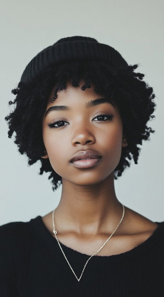 Mastering Beanie Hairstyles: 25 Simple and Stylish Ideas for Effortless Hair Days 23 natural afro with a beanie