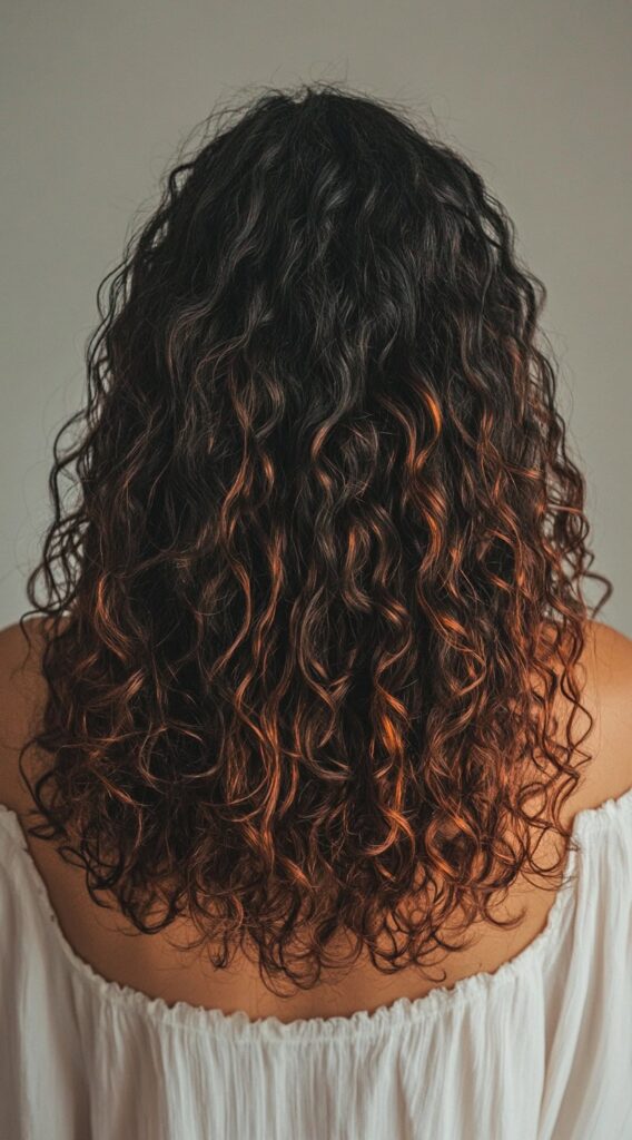 27 Inspiring Black Hair with Brown Highlights Ideas 15 natural curls with copper brown tips