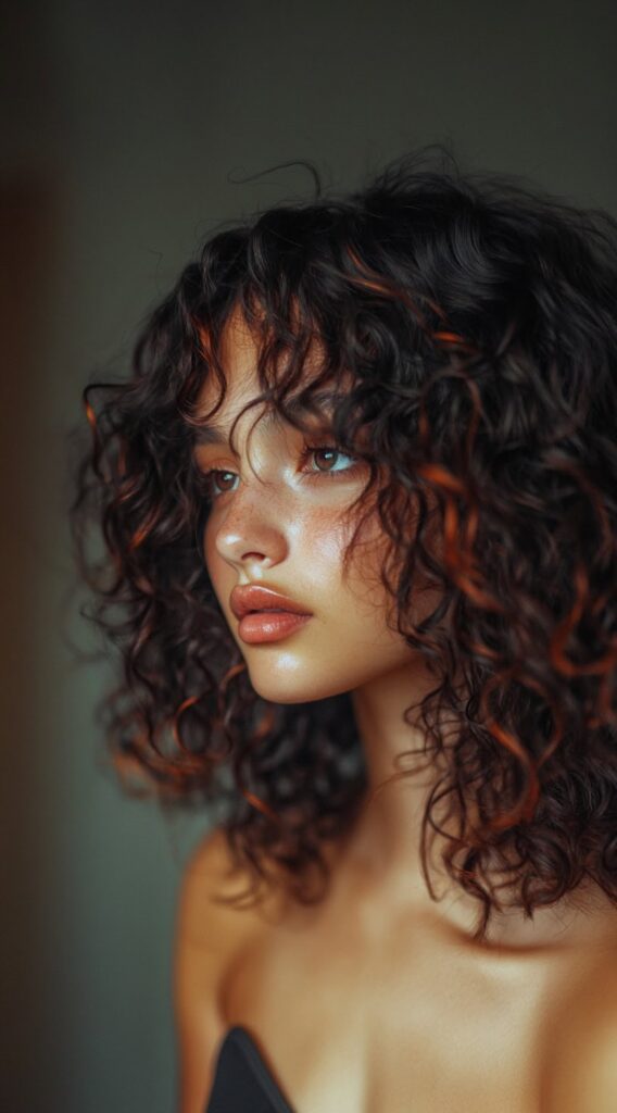 27 Inspiring Black Hair with Brown Highlights Ideas 25 natural curly bob with auburn touches