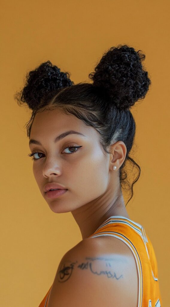 36 Top Basketball Hairstyles: Practical and Stylish Ideas for the Court 32 natural curly double buns