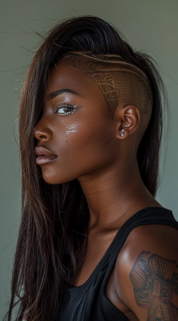 17 One Side Shaved Hairstyles for Black Women That Scream Confidence and Style 16 one shaved side with patterns
