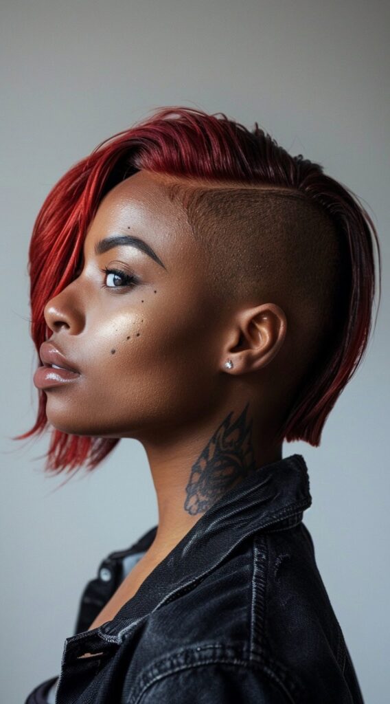 10 Red Bob Hairstyles for Black Women: From Classy to Edgy 5 one side shaved bob 2