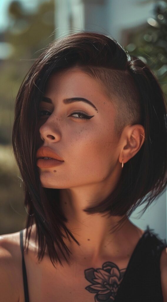 15 Lob Hairstyles for Thick Hair: Modern Ideas to Refresh Your Style 11 one side shaved sleek lob