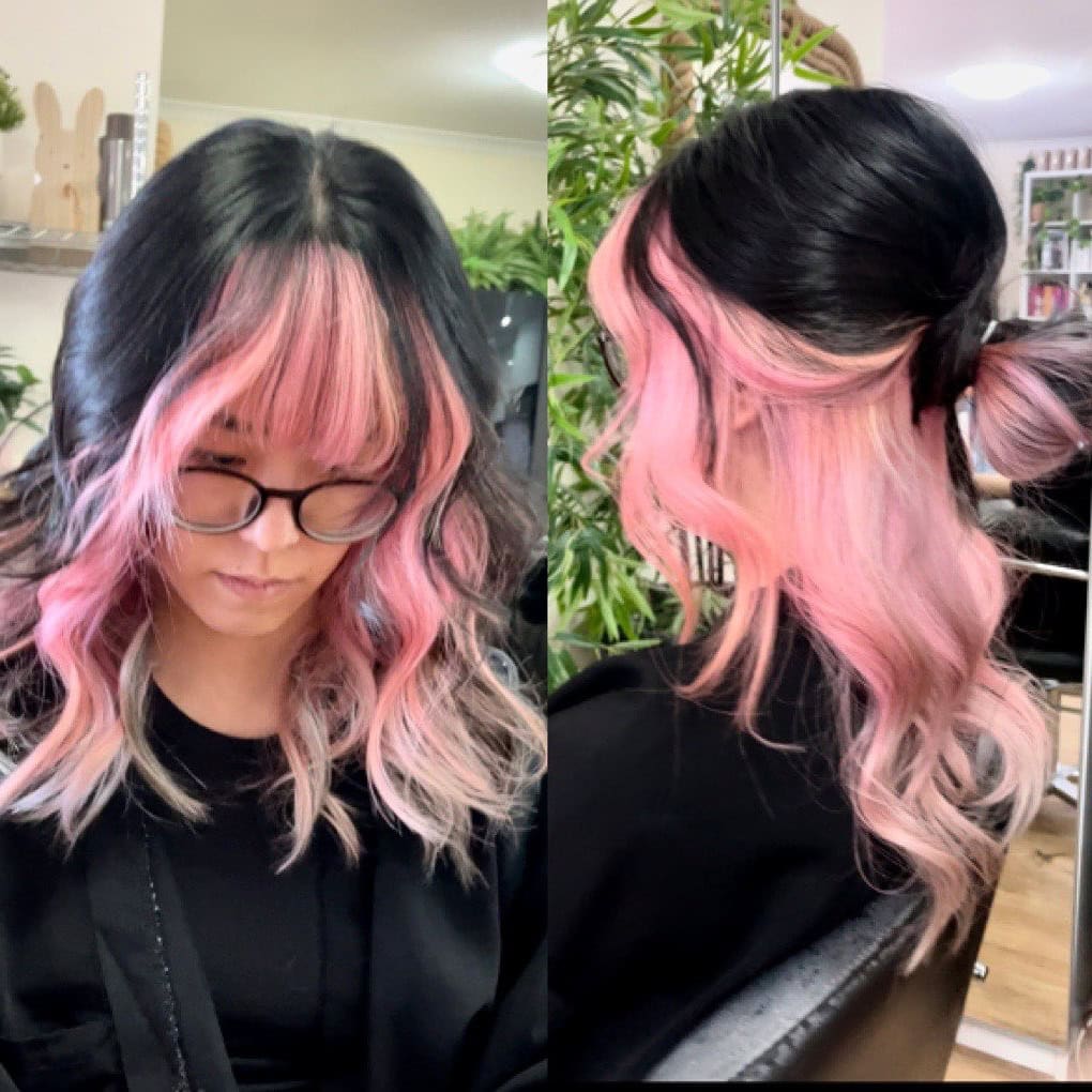 17 Peekaboo Highlights for Dark Hair Ideas 14 pastel pink peekaboo highlights