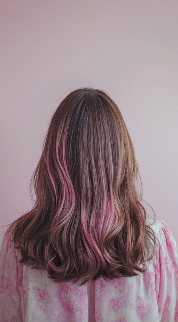 21 Pretty Pink Highlights in Brown Hair 3 peekaboo pink highlights on brown hair