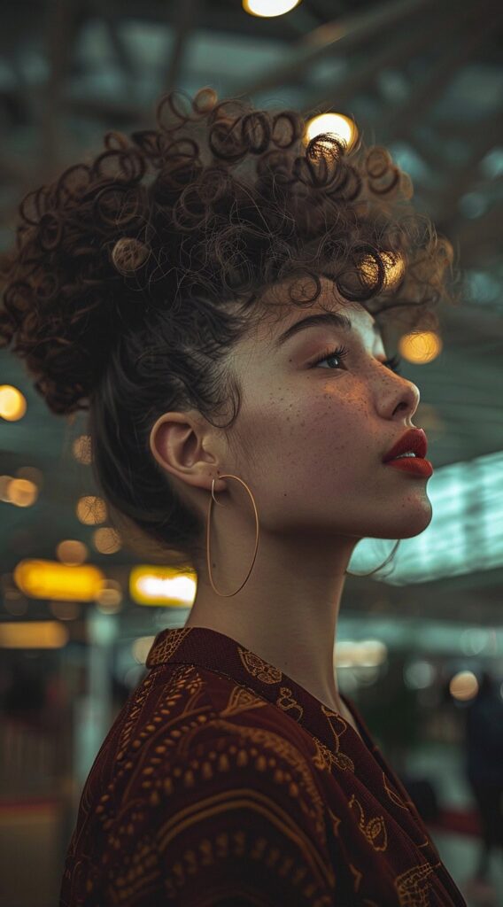 17 Airport Hairstyles for Curly Hair: Stay Cute on the Go and Travel in Style 15 pineapple updo 3