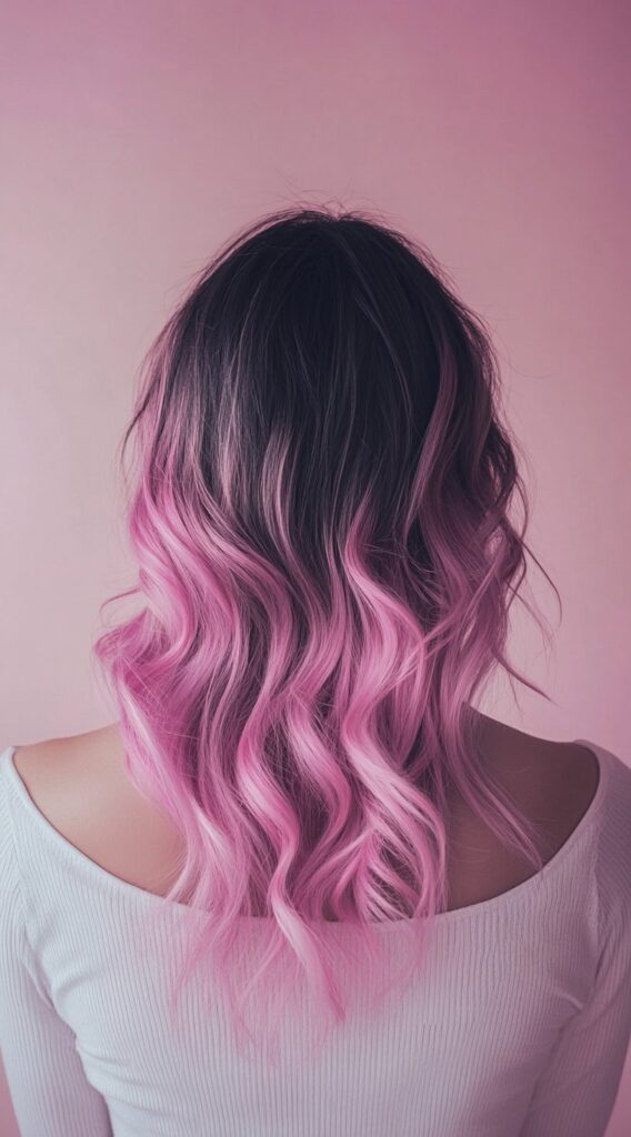 21 Pretty Pink Highlights in Brown Hair 12 pink ombre curls on dark roots
