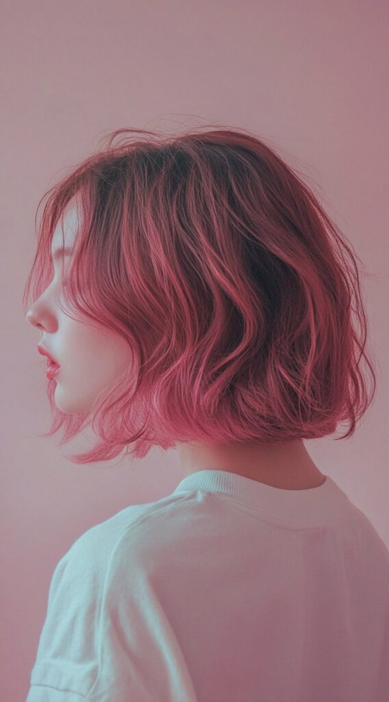 21 Pretty Pink Highlights in Brown Hair 9 pink textured bob